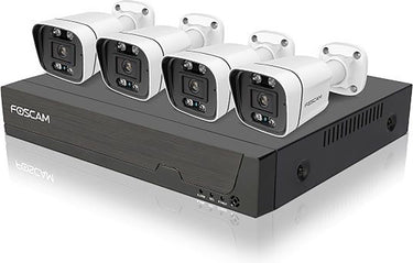 Foscam fn9108e-b4-2t poe beveiligingssysteem – 8-kanaals 5mp nvr kit met 4 bullet camera’s – persoons- en voertuigdetectie – nachtzicht – h.264+ – plug play – 2tb hdd – zwart