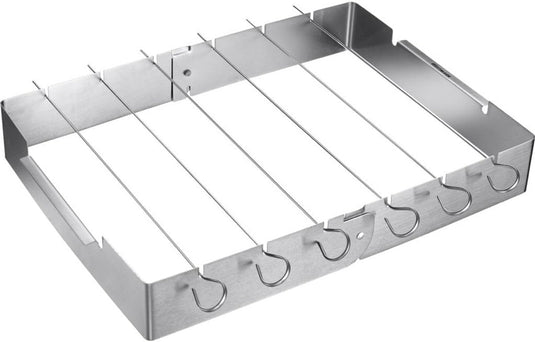 Merkloos sans marque bbq spieshouder set - grill spiesen - gelijkmatig grillen - inklapbaar ontwerp - 7 delig - zilverkleurig