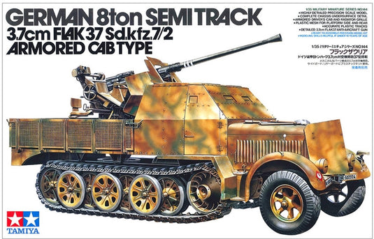 Tamiya modelbouwpakket militaire voertuigen - 35144 semi-track 8 ton 3.7cm flak 37 sd.kfz.7 2 - armored cab type wwii - duits luchtafweervoertuig plastic - 1:35 - modelbouw