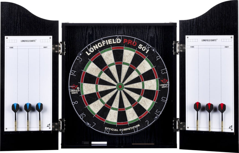 Afbeelding laden in galerijviewer, Engelhart houten cabinet met sisal dartbord incl. dartset
