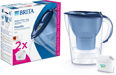 Brita - waterfilterkan - marella cool - 2,4l - blauw - incl. 2 maxtra pro all-in-1 waterfilterpatronen - voordeelverpakking