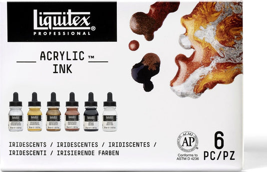 Liquitex 3699315 professional acrylic ink set – iridescents metallic set – 6×30 ml
