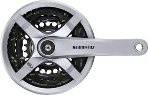 Shimano crankstel 6 7 8 speed tourney fc-ty501 met 170mm crankarm 48 x 38 x 28t met kettingscherm - zilver