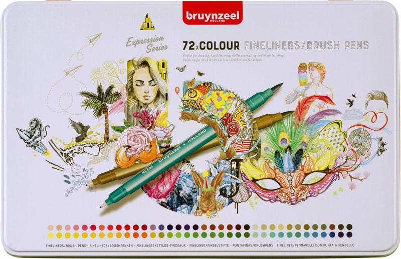 ギャラリービューアに画像をロードする, Bruynzeel creatives fineliner brushpen set 72 kleuren
