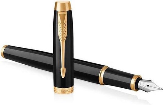 Parker im-vulpen - medium punt - blauwe inkt - zwarte lak met gouden afwerking - incl. geschenkdoos