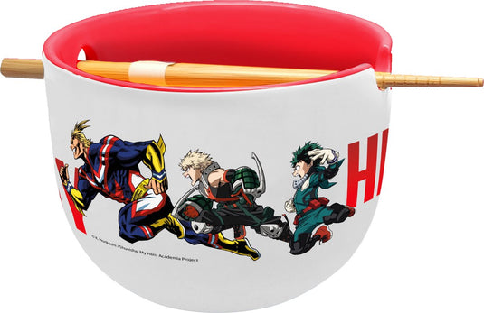 Stor my hero academia - deku, katsuki en all might ramenkom met eetstokjes