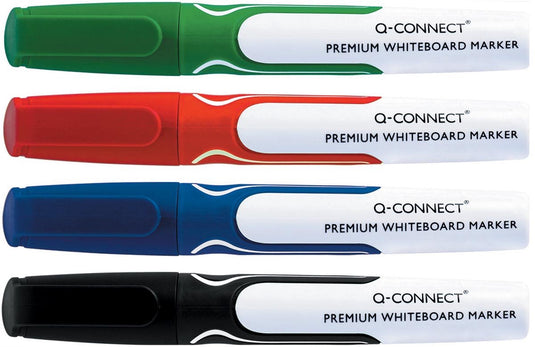 Q-connect premium whiteboard marker | ronde punt | set van 4 stuks in geassorteerde kleuren