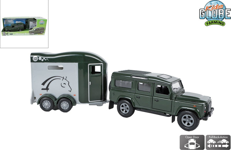 Afbeelding laden in galerijviewer, Kids globe land rover with cheval liberte horse trailer - 28cm
