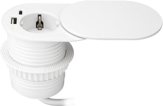 Orno stekkerdoos inbouw - slide open verdeelstekker met 1 stopcontact - usb a c - ø 60mm stekkerblok met 1.9 meter kabel - randaarde - wit