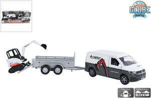 Kids globe die cast pull back vw transporter met minigraver