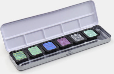 Finetec ® parelmoer aquarelverf set cool | 5 parelmoerkleuren + 1 flip-flop kleur