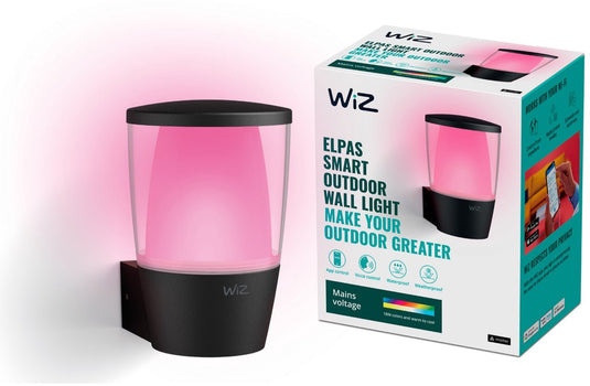 Wiz buitenlamp - elpas wandlamp - gekleurd en wit licht - slimme led verlichting - 230v - zwart