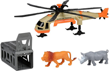 Eddy toys speelgoed helikopter met kooi - reddingshelikopter speelgoed met licht en geluid - dieren reddingshelikopter met leeuw en neushoorn - safari speelset voor kinderen