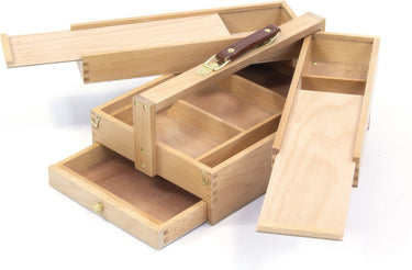 Kangaro schilderskist - multifunctioneel - 3 lagen, 4 laden - beukenhout met handvat - 23.5x13x34cm