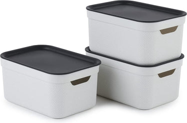 Rotho jive opbergboxen set van 3 opbergdozen 5 l met deksel, kunststof (pp gerecycled), wit antraciet, 3 x 5 l (26,5 x 18,5 x 13,2 cm
