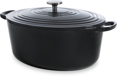 Bk bourgogne gietijzeren wildpan 32cm 7.5l - inductie braadpan – ovenbestendig tot 230 graden – deksel met druipringen – wit geëmailleerde binnenkant – zwart