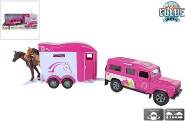 Kids globe land rover met cheval liberté paardentrailer - roze