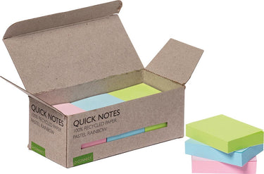 Q-connect quick notes recycled pastel | ft 38 x 51 mm | 100 vel | doos van 12 stuks in geassorteerde kleuren