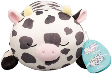Jazwares squishmallows - medium plush (colin - black and white cow w yellow horns and pink snout - sleepamallows) - 25cm plush