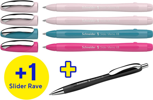 Schneider schrijfwaren schneider balpen - slider memo - doosje 4 + 1 gratis slider rave - s-150255