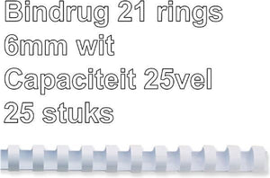Fellowes plastic bindruggen - 6 mm - 21-ringen - a4 - wit