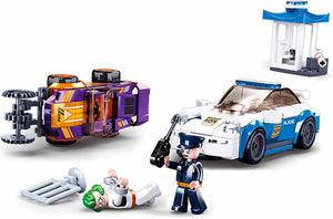 Sluban politie achtervolging met sleepwagen bouwspeelgoed kinderen vanaf 6 jaar – constructiespeelgoed modelbouw politie set – bouwdoos met 264 bouwstenen en 2 minifiguren – m38-b0825