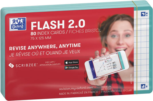 Oxford flash 2.0 - flashcards - geruit 5mm - a7 - mint groene rand - 80 stuks