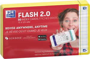 Oxford flash 2.0 - flashcards - geruit 5mm - a7 - gele rand - 80 stuks