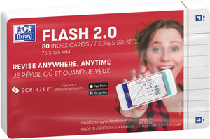 Oxford flash 2.0 - flashcards - gelijnd - a7 - wit - 80 stuks