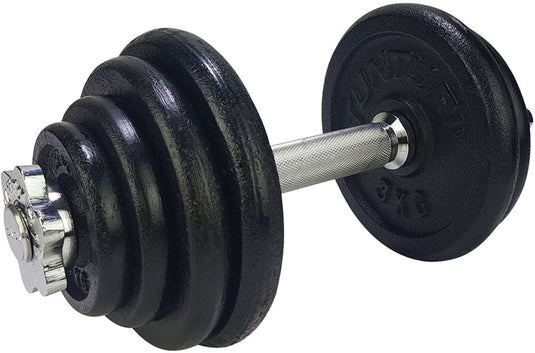 Tunturi dumbell gietijzer totaal 15kg - halterset met schroefsluiting - dumbbell set - 1 halterstang - 30mm - incl. gratis fitness app