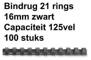 Bindruggen gbc plastic a4 16mm zwart 145vel