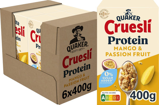 Quaker cruesli protein zero sugar added mango passion fruit 6 x 400 gr