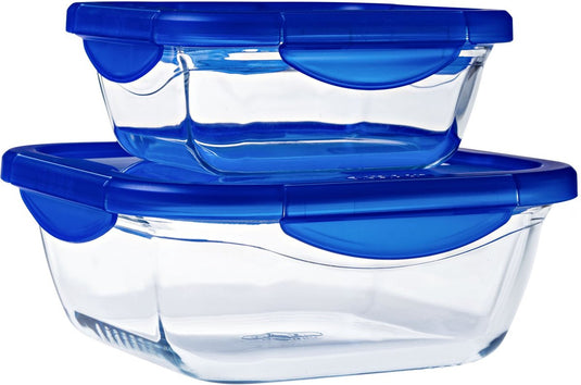 Pyrex - cook go schaal vierkant met deksel set van 2 stuks - borosilicaatglas - transparant -