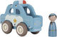 Little dutch houten politiewagen speelgoedauto blauw met poppetje.