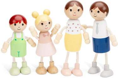 Woet ® houten poppenhuispoppen - familie van 4 poppetjes - flexibele poppen voor poppenhuis - fsc - rollenspel speelgoed - vanaf 3 jaar