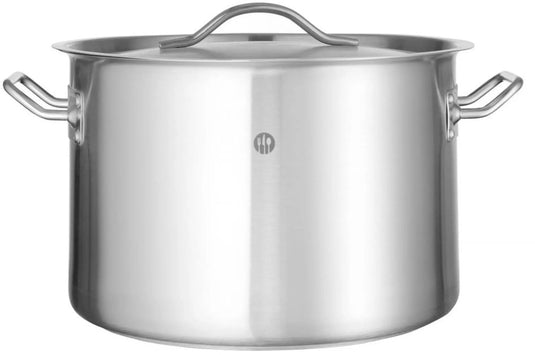 Hendi kookpan met deksel - roestvast staal met sandwichbodem - 14 liter - 30 cm diameter x 20 cm hoog - mat zilverkleurig - voor alle warmtebronnen, inductie