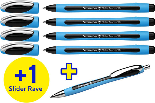 Schneider schrijfwaren schneider balpen - slider memo - doosje 4 stuks + 1 gratis slider rave - s-150245