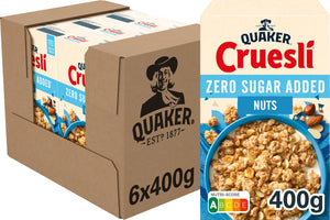 Quaker cruesli zero sugar added noten - ontbijtgranen - 6 x 400 gram