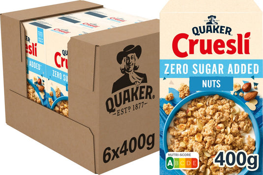 Quaker cruesli zero sugar added noten - ontbijtgranen - 6 x 400 gram
