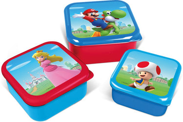 Stor nintendo's super mario 3-in-1 snackdoosjes - 3 formaten - vierkant - sluit goed af - lunchboxen voor kinderen - los deksel - geschikt voor koekjes, fruit en snacks - blauw rood