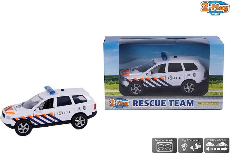Afbeelding laden in galerijviewer, 2-play politiewagen pull-back met licht en geluid 11 cm wit

