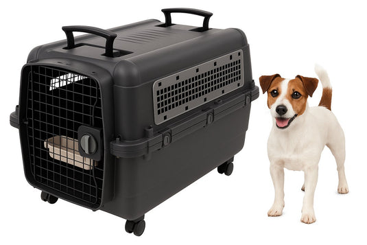 Flamingo reisbench hond – autobench – transportbox hond m 71x51x54 cm – transportkooi lanta donkergrijs