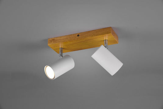 Trio marley - spot - wit mat - excl. 2x gu10 4,5w - houten element
