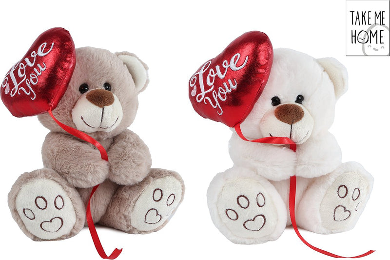 Afbeelding laden in galerijviewer, Take me home beer met ballonhart pluche 20cm (off) white
