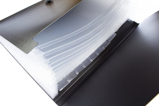 Kangaro documentenmap - a4 - 13 vaks - zwart - clip elastiek sluiting - k-2070-13
