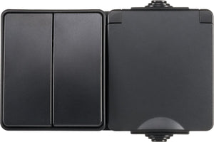 Ledloket opbouw combi wandcontactdoos en serieschakelaar | ip55 - zwart