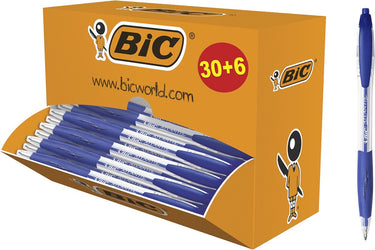 Bic atlantis balpen classic met comfortabele grip - medium punt (1.0 mm) - blauw - doos 30 + 6 gratis