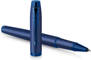 Parker im monochrome rollerballpen | zwarte inkt | blauwe afwerking en details | fijne punt | geschenkverpakking
