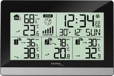 Nextime weerstation technoline ws 7065 144x96x38mm zwart zilver met 3 buitensensors 30m