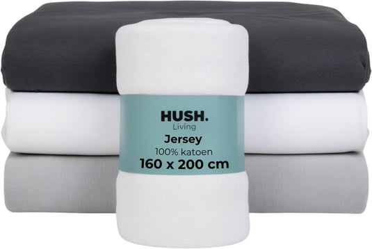 Hush. living hush living - hoeslaken jersey 160x200+30cm - 100% katoen - 160 grms - kreukvrij strijkvrij - rekbaar - lekker warm - wit